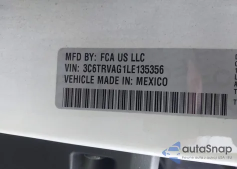 2020 Ram Promaster 1500 Low Roof 136 Wb z USA, uszkodzony, nr VIN 3C6TRVAG1LE135356